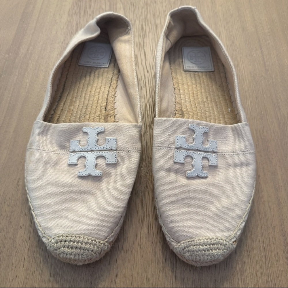 Well Loved Tory Burch Cream Espadrilles with Logo